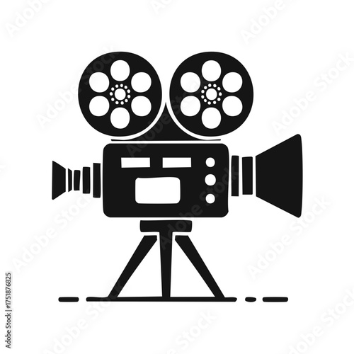 Vintage film projector with two reels on tripod for filmmaking and cinema production