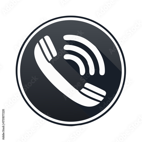 Phone Icon in Circle with Shadow Communication Symbol Voice Waves Calling Mobile Contact