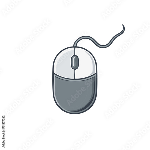 Computer mouse illustration. Icon of a computer mouse with attached cord.