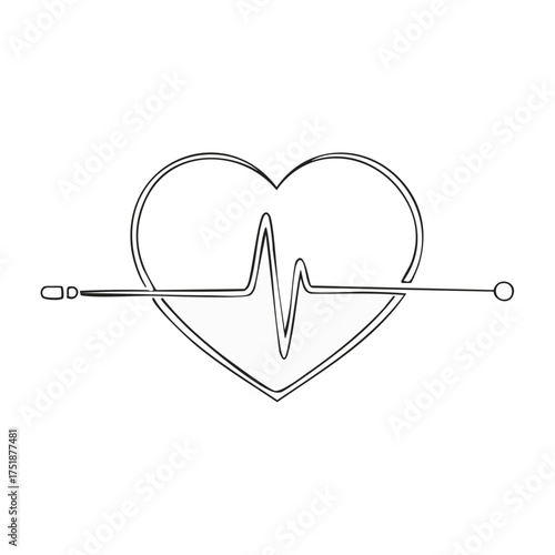 Minimalist Heart with Heartbeat Line Icon Medical Concept