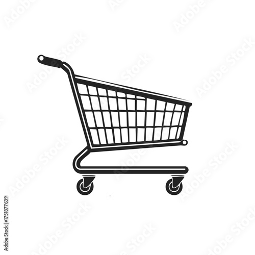 Stylized Black and White Illustration of a Shopping Cart with Wheels