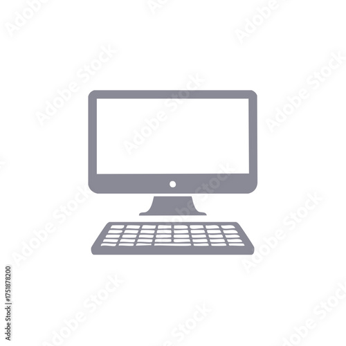 Gray desktop computer icon with monitor and keyboard flat vector illustration