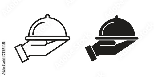 Hand holding tray icon. Monochrome simple icons for templates, web design