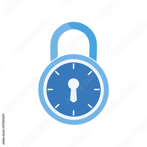 Timed security padlock icon with clock face representing data protection and access control