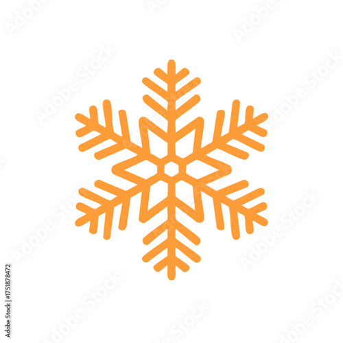 Orange Snowflake Icon on White Background for Winter Season Designs