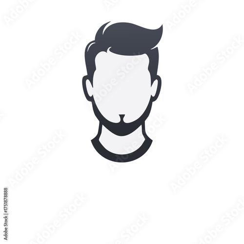 Stylized faceless man, male head with beard, dark hair icon, vector person for avatar or profile, isolated on white
