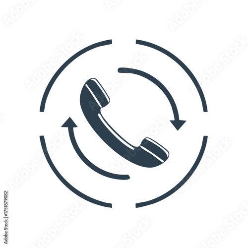 Abstract handset with circular arrows indicating call back, return call, or call answering graphic.