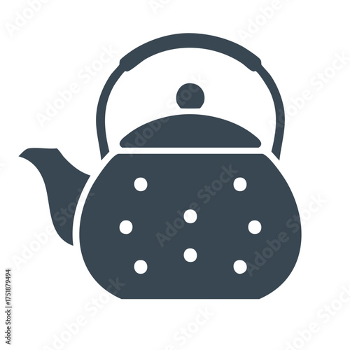 Graphic silhouette kettle icon with decorative polka dot pattern