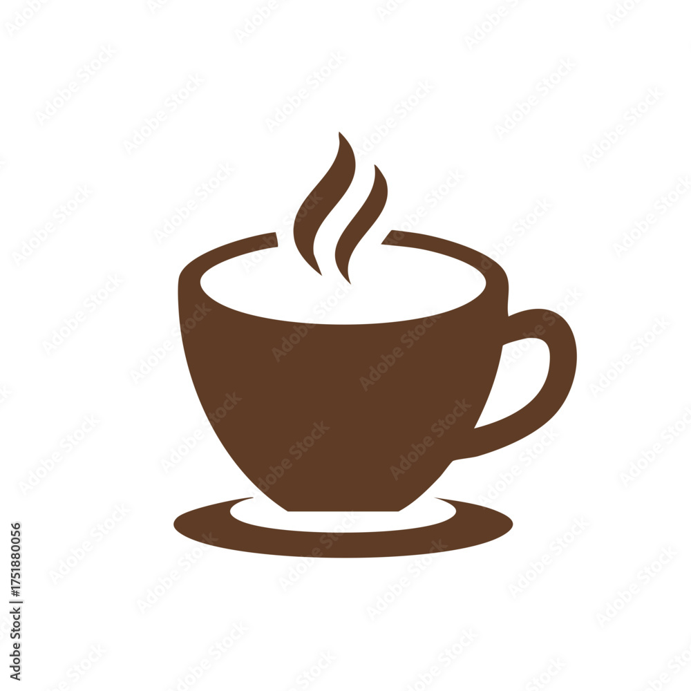 Obraz premium Simple brown icon of a steaming hot coffee cup on a saucer vector graphic for a cafe logo