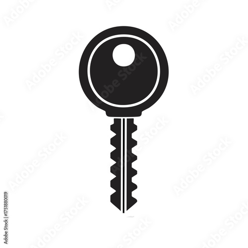 Silhouette of a Traditional Metal Key for Home Security, Unlocking and Access with Details