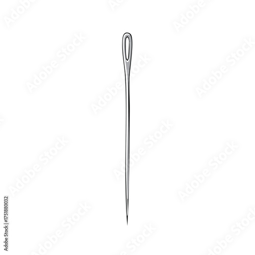 Close up rendering of a silver sewing needle with eye detail illustrating the sewing process and craft design
