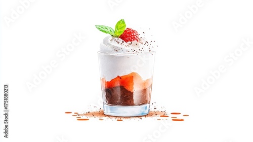 Delightful Layered Dessert in Glass with Berry and Cream Topping