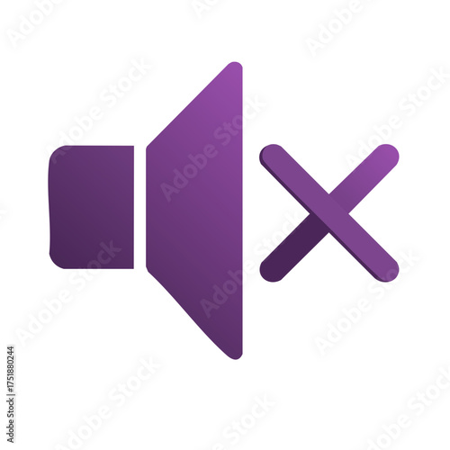 Mute sound off purple speaker icon. Volume control symbol for silent mode user interface.