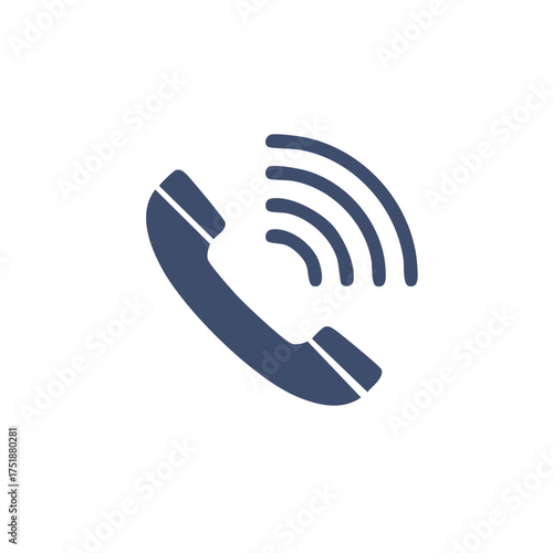 Blue telephone handset icon with ringing sound waves representing an incoming call or communication
