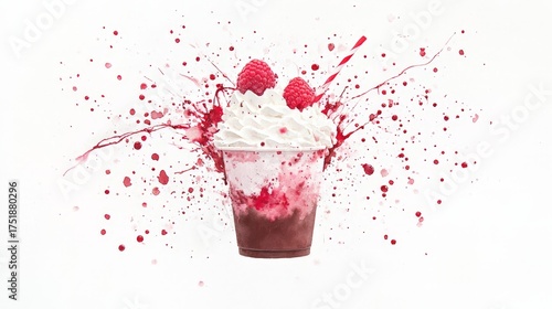 Splendid Dessert Cup with Whipped Cream and Raspberries Splashing