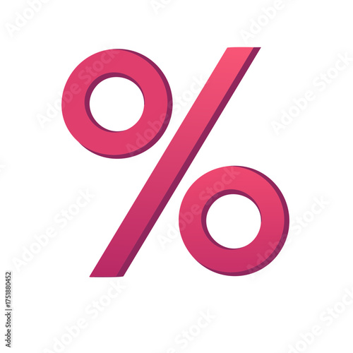 Modern 3D percent symbol icon with a pink gradient for business sales and finance concepts