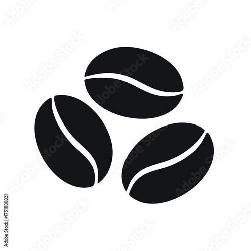 Three Coffee Beans in Black and White for Coffee Beverage or Food Themes