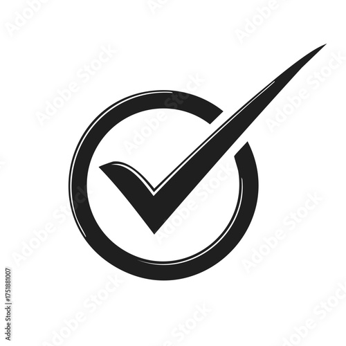 Black check mark inside circular shape on white, indicating approval, consent, agreement, verification, correct response