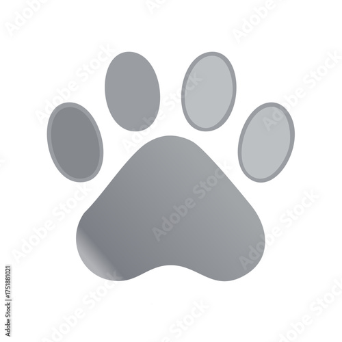 Grey paw print isolated on white. Simple design for pets and animals.