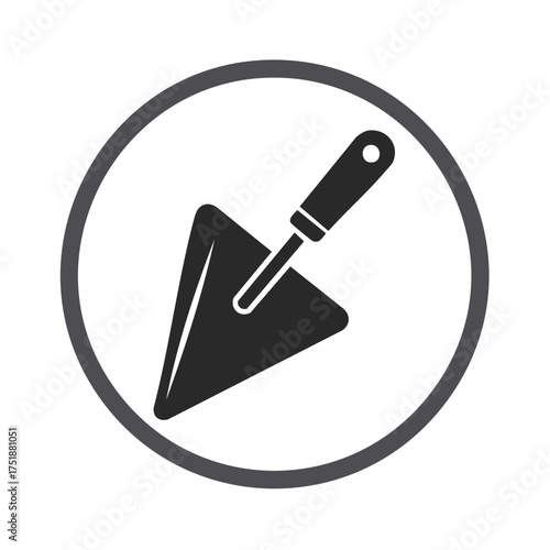 Trowel Tool Icon Inside a Circle, Black Construction Equipment Vector
