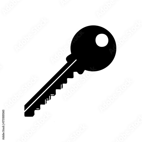 Black silhouette of a classic house key icon representing access, security, and unlocking concepts