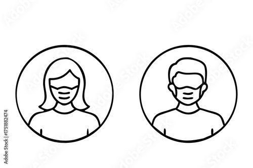 Man and Woman No Entry Without Face Mask or Wear a Mask Icon. Vector illustration