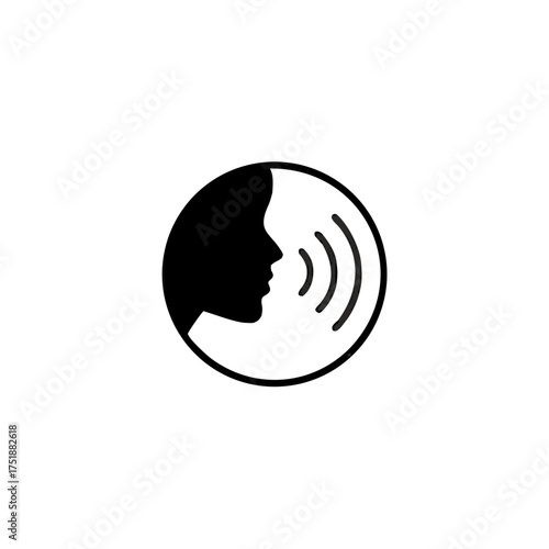 Speaking icon vector. Talk person sign or symbol , woman with open mouth and sound wave , Voice command, Voice recognition, speech icon for interact, interview, talk controls, isolated on white