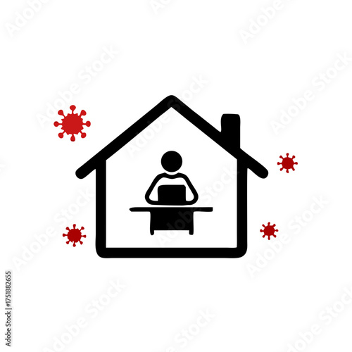 The concept of quarantine itself. Work at home during the outbreak of the COVID-19 virus, prevent the spread of Coronavirus infections. People who work on computers. Vector icon illustration