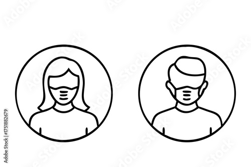 Man and Woman No Entry Without Face Mask or Wear a Mask Icon. Vector illustration