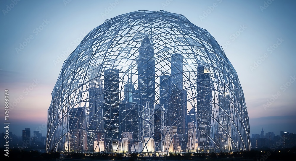 Fototapeta premium Futuristic City Encased in a Dome.