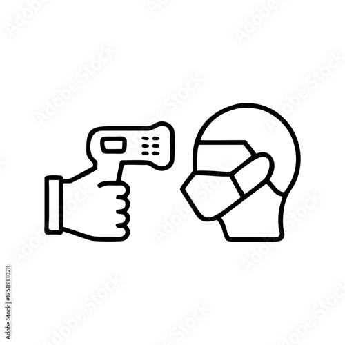 Check body temperature icon in thin line style, contactless infrared thermometer Detection virus covid-19 outbreak, vector illustration