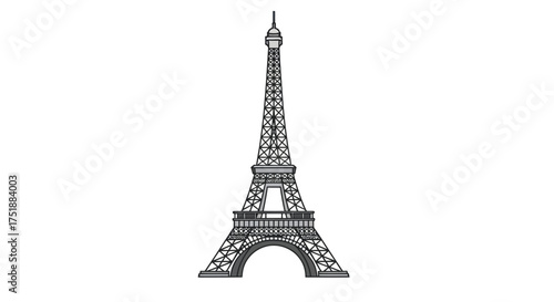 Iconic Eiffel Tower Silhouette in Black and White Line Art.