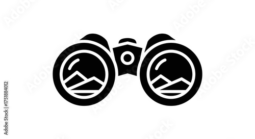 Black Binoculars Icon with Mountain Reflection Vector Illustration.