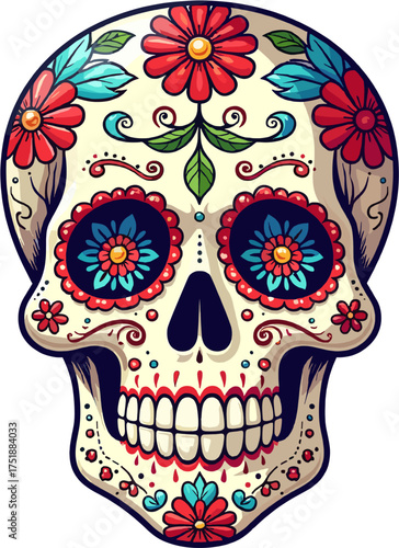 Halloween skull decorated with vibrant flowers for Day of the Death