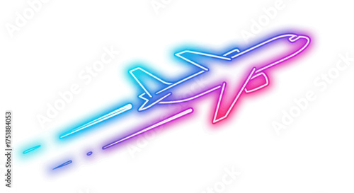 Neon Airplane Silhouette Soaring Through the Sky with Trails.