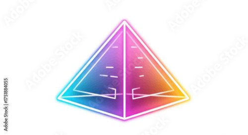 Geometric Rainbow Prism Pyramid with Neon Outline.