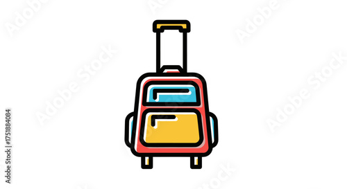 Colorful Cartoon Suitcase with Wheels and Extendable Handle.