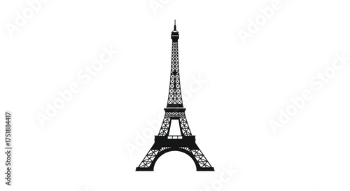 Iconic Eiffel Tower Silhouette Paris Landmark Black and White Illustration.