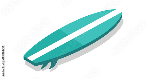 Turquoise Surfboard with White Stripe and Fins.