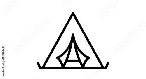 Minimalist Outline of a Camping Tent with an Inner Section.