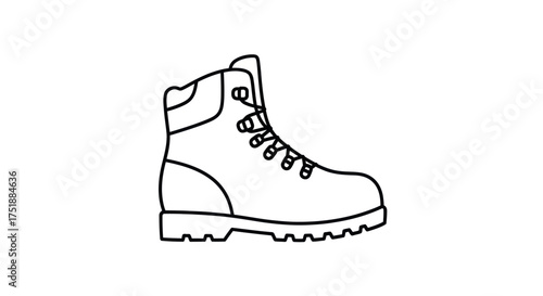 Line art illustration of a sturdy hiking boot with laces.