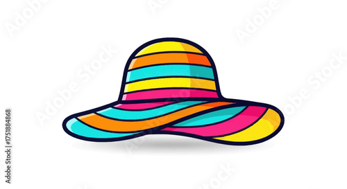 Colorful Striped Sun Hat with Wide Brim and Curved Design.