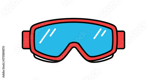 Red Ski Goggles with Blue Lenses and White Strap.