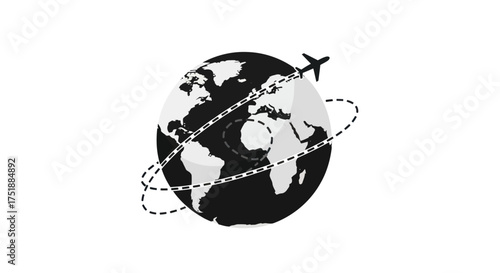 Airplane circling the globe illustrating global travel and connectivity.