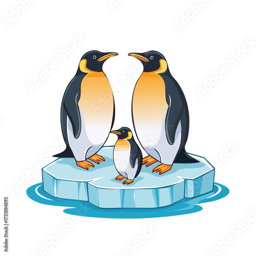 Penguin family on icy blue floe