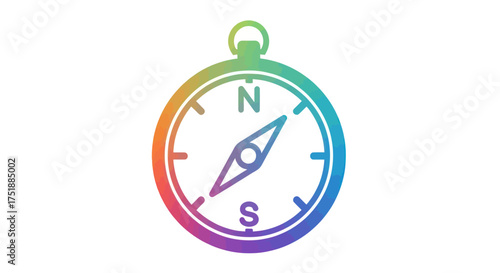Colorful Rainbow Gradient Compass Icon for Navigation and Direction.