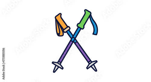 Crossed Colorful Ski Poles with Orange and Green Grips.