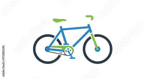 Stylized Blue Bicycle with Green Accents Simple Design.