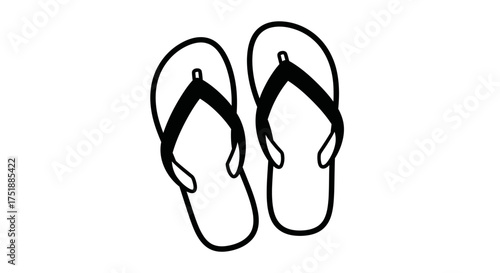 Simple Outline Drawing of a Pair of Black Flip-Flop Sandals.