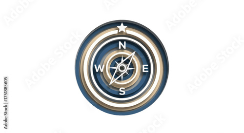 Circular Metallic Compass with Cardinal Directions and White Needle.